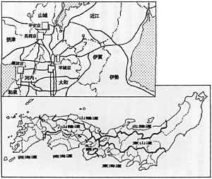 古代の畿内周辺主要道路と行政区画